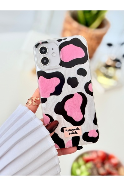 Go Aksesuar İphone 12 Ve 12 Pro Uyumlu Renk Geçişli Shine Pembe Leopar Tasarı...