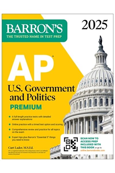 Barrons Education Series AP U.S. Government and Politics Premium, 2025: Caiet pregătitor cu 6 teste practice + recapitulare cuprinzătoare