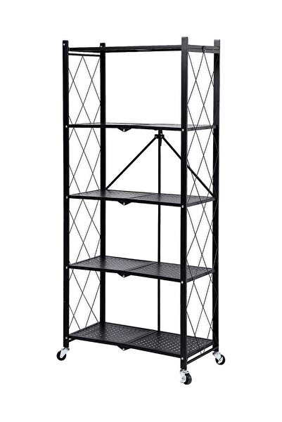 AGD Folding Storage Rack 5 Layers with Wheels Black