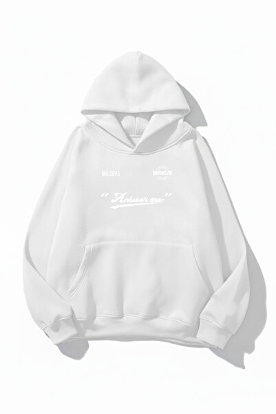 uyguntarz Унісекс м'яка тканина Answer Me з принтом Oversize 3 нитки худі-светр