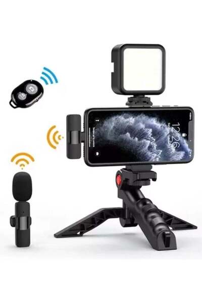 Generic NEW Smartphone Vlogging Kit – Tripod, Fill Light, Microphone, Phone Clip, & Remote for iPhone & An