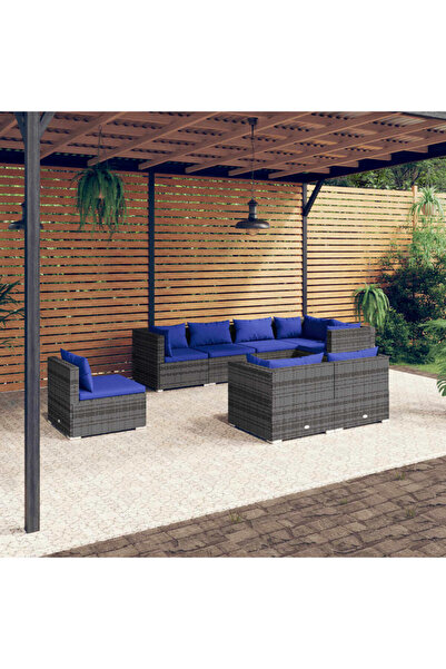 vidaxl طقم صالة حديقة مكون من 8 قطع مع وسائد من البولي روطان رمادي