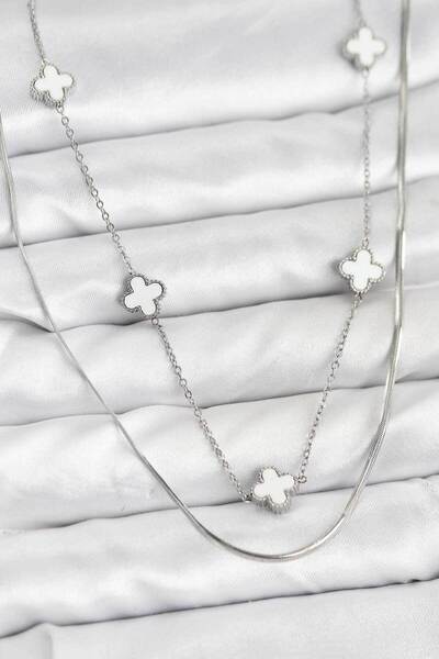 STİLLOVE 316L Steel Chain Silver Color Italian Chain Clover Model Women's Nec...