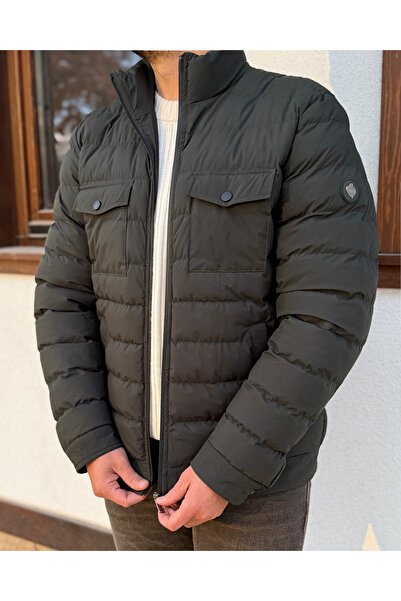 Avni Ceylan Men's Premium Mock Neck Puffer Jacket with Slim Fit Flap Pockets