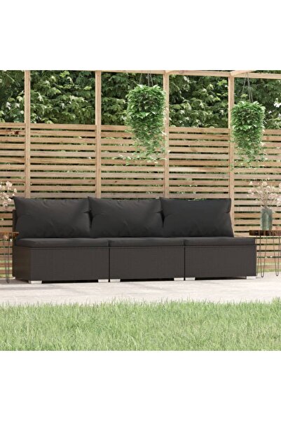 vidaxl أريكة ثلاثية المقاعد مع وسائد من خشب الروطان الأسود