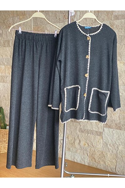 Hatun Atila HatunAtila Set de tricotaje Hera cu detalii croșetate, negru - 7762