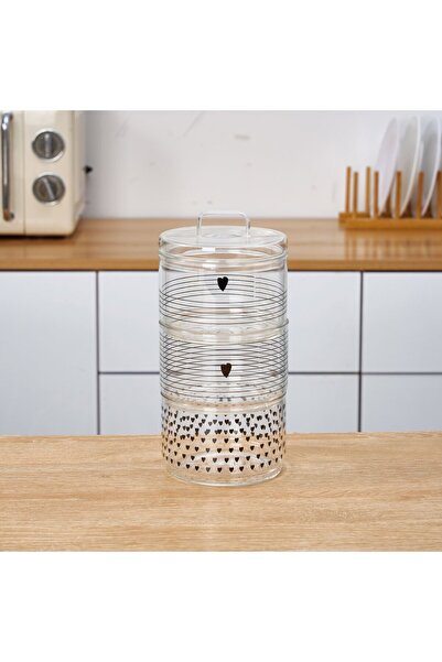 MİEN 3-Piece Heart-Shaped Glass Cookie Bowl Dragee Bowl