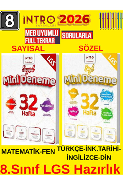 Mozaik Yayınları İntro 8.Sınıf Lgs Sayısal-Sözel 32 Haftalık Mini Deneme+Andr...