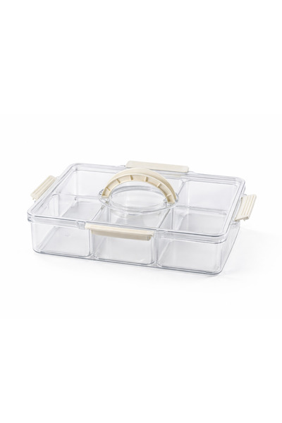 ALKHANBASHI Acrylic 4-Cell Multi-Purpose Tray with Cover – Clear Storage & Serving Organizer (31.5×33.5×7.5 cm)