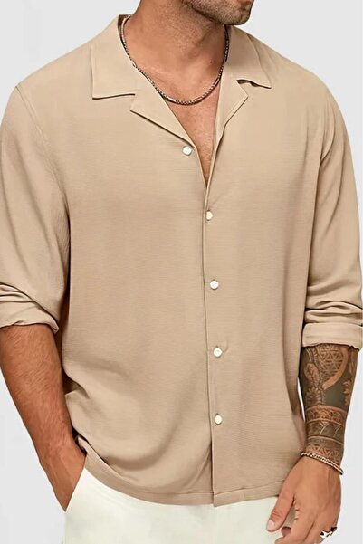 CAST COLLECTİON Men's Beige Muslin Linen Shirt
