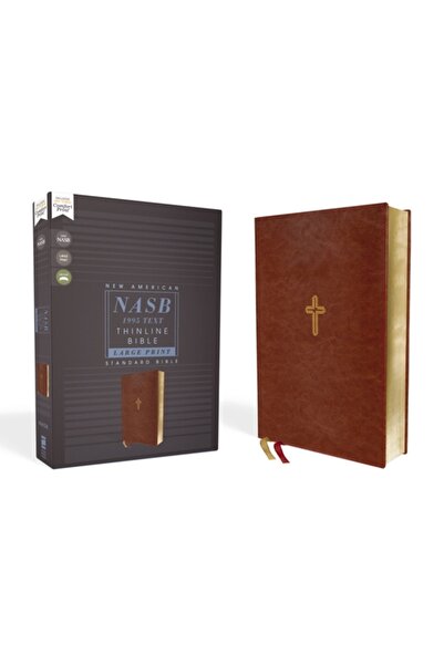 Zondervan Biblia Nasb, cu linii subțiri, caractere mari, piele moale, maro, e...