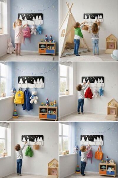 Ks wood design Premium Montessori Katmanlı Çocuk Odası Askılığı - ÇAM ORMANI ...