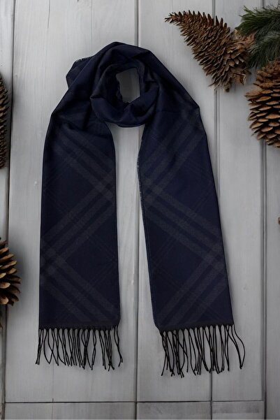 Sarar Double-Sided Plaid Pattern Navy Blue-Blue Kaşkol Kl-29