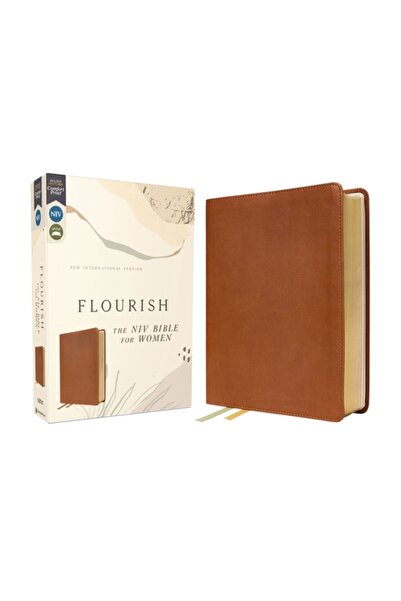 Zondervan Flourish: Biblia NIV pentru femei, piele moale, maro, imprimeu conf...