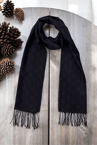 Sarar Double-Sided Shawl Pattern Navy Blue-Brown Kaşkol Kl-35