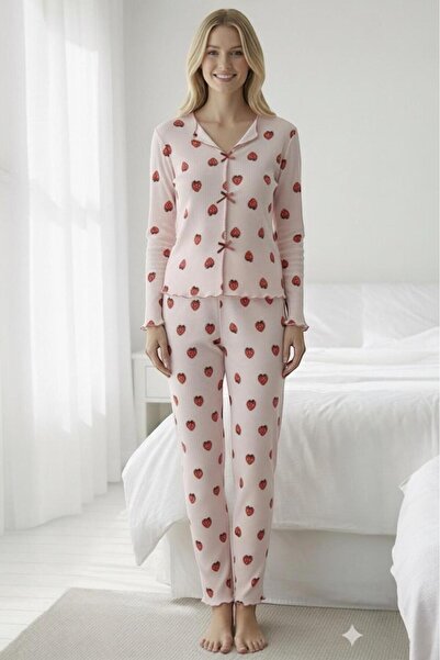 PEMBİŞ HOMEWEAR Women's Pajama Set Long Sleeve-Long Bottom-Sezm-18