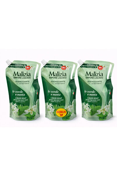 Malizia Set of 3 Liquid Soap Green Tea & Mint – Refill 1 L