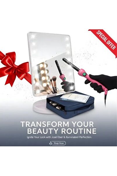 Primo Plus مجموعة متكاملة لتصفيف الشعر: مكواة تجعيد دوارة مع حقيبة ومرآة بإضا...