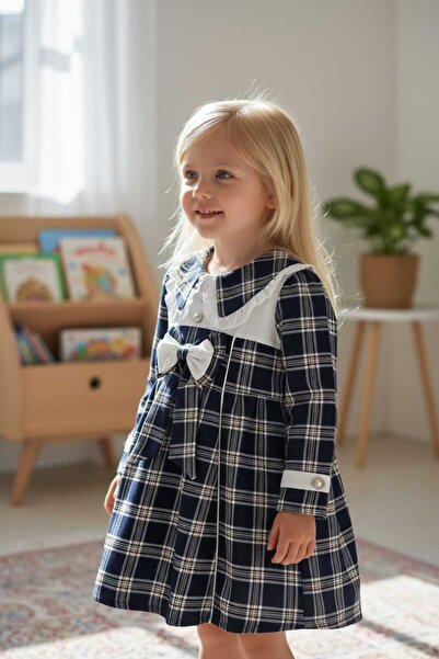 VİYOLİNA Plaid Printed Bow Dress