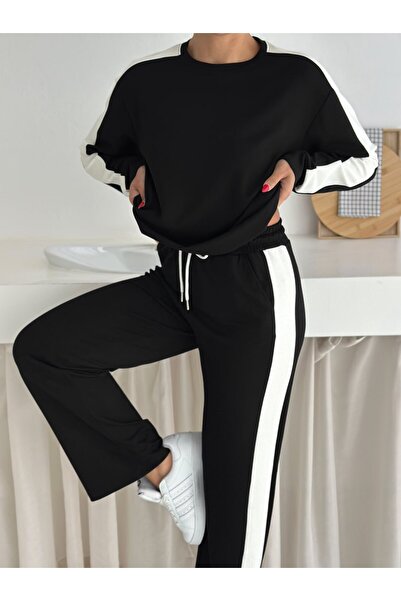 Gugus Women's Garnished Side Striped Circular Neck Modal Tracksuit Set