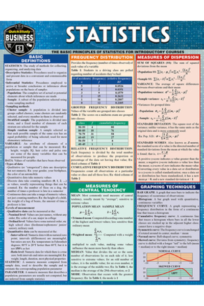 BarCharts Statistics Laminate Reference Chart: Parameters, Variables, Interva...