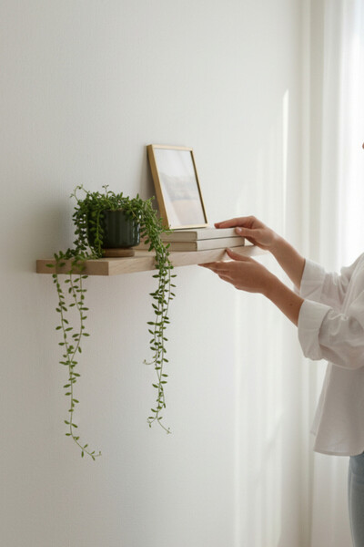 Moemi Duvar Rafı Uçan Raf Gizli Raf Ahşap Duvar Rafı 45 cm