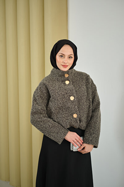 LOCCO Women's Buttoned Short Felt Coat Gray