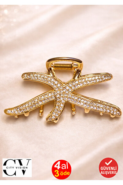 cityvision Agrafă de păr din metal model Starfish Stone Gold – Agrafă străluc...