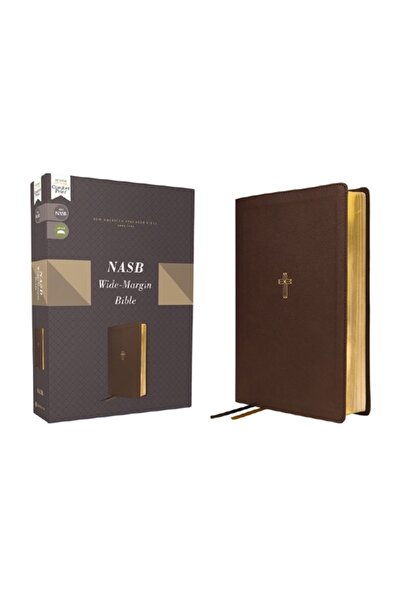 Zondervan Biblia Nasb, cu margini late, tipar Leathersoft, maro, litere roșii...