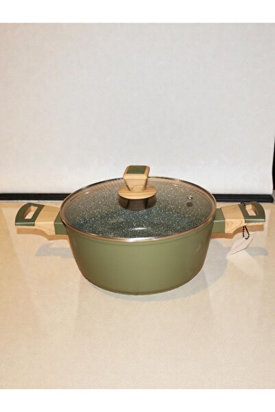 WDA Granite Coated Cooking Pot with Glass Lid & Wooden Handles – Non-Stick Casserole Pot. 24cm.