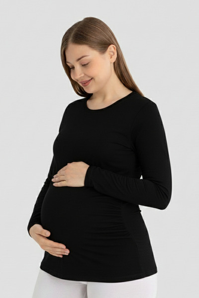 Arma Yıldız تي شيرت أسود للحوامل بأكمام طويلة من القطن قماش قابل للتمدد قماش ...