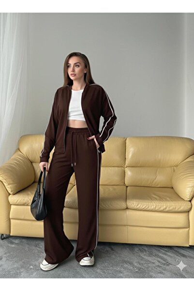 BY HUPE Modal Fabric Stripe Inter Piped Zippered Sweatshirt & Trousers Two-Piece Set