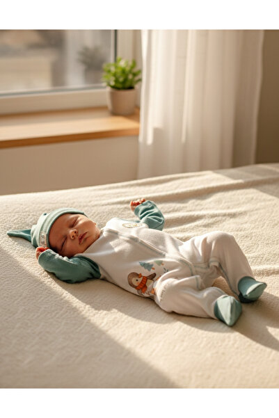 BABYLİM Happy Penguin Appliqued Hat and Jumpsuit Set 100% Cotton