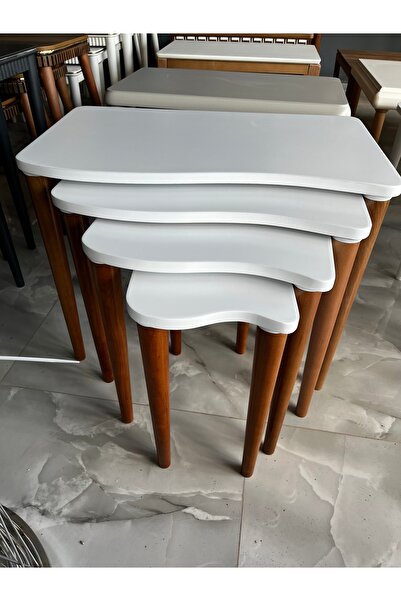 Hdbhome Elips beyaz ceviz dörtlü zigon sehpa