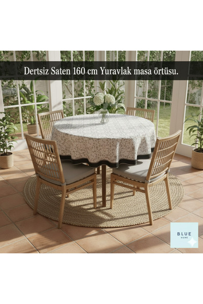 Blue Home 🆕SİYAH İNCİ SİMLİ DERTSİZ MASA ÖRTÜSÜ 160 CM YUVARLAK .