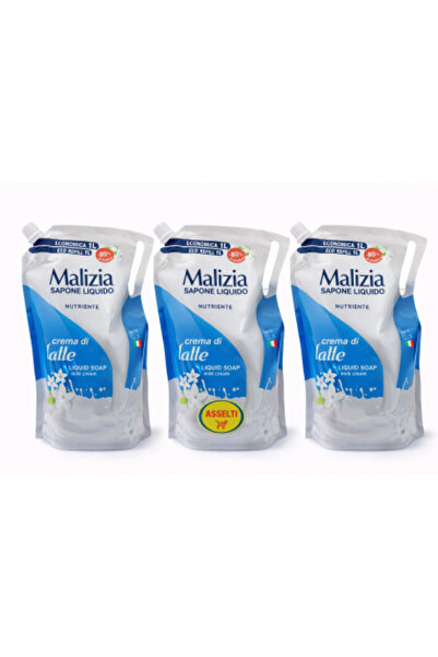 Malizia Set of 3 Liquid Soap Cream of Milk – Refill 1 L