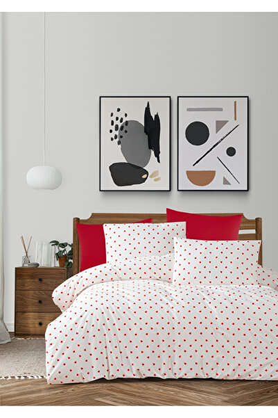 Sivalde Love Heart Ranforce Cotton Double White Duvet Cover Set