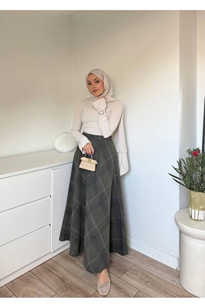 SMSFASHION Ekose Desen Kaşe Etek Kloş