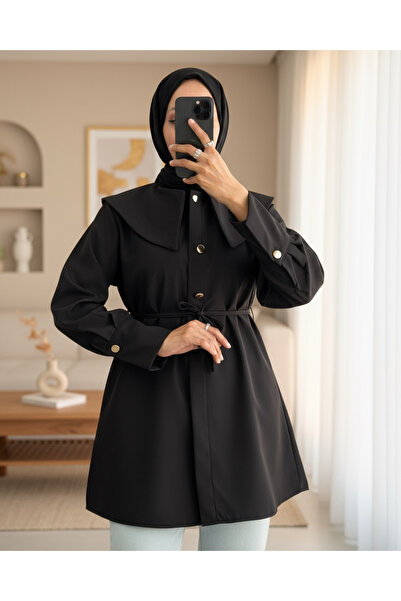 Modamorfo Wide Neck Tie-Waist Bonding Cap -Black