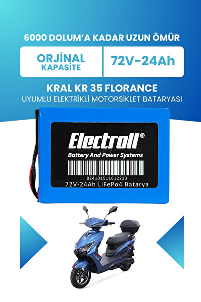 ELECTROLL Kral Kr-35 Florance Uyumlu Batarya LiFePO4 72V 24Ah Elektrikli Moto...