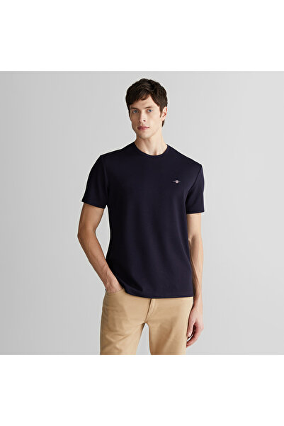 Gant Мъжка тениска с облегаща кройка и обло деколте в тъмносин цвят