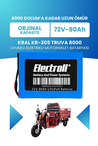 ELECTROLL Kral Kr-305 Truva 8000 Uyumlu Batarya LiFePO4 72V 80Ah Elektrikli M...