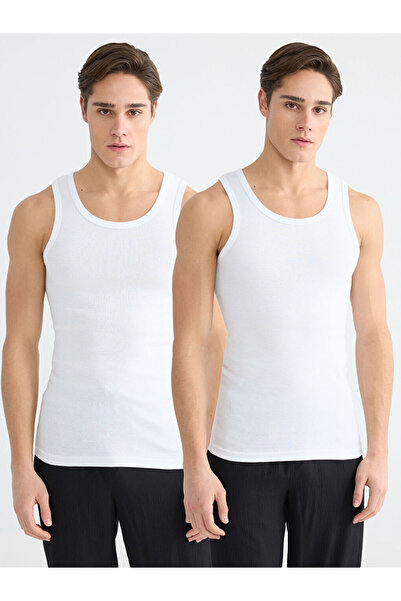 LC Waikiki Create Your Style with Uzg Store White U-Neck Men's Tank Top 2-Pack
