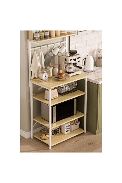 NKX محطة رفوف من 4 طبقات، خزانة ركنية للمشروبات للمساحات الصغيرة، محطة ركن قهوة مزودة بـ 5 خطافات على شكل حرف S