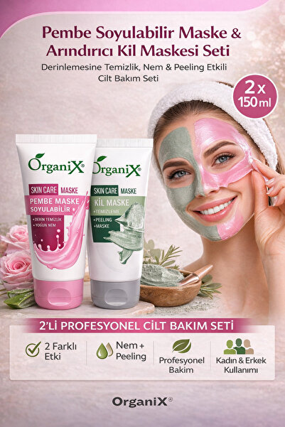 Organix Pembe Soyulabilir Yüz Maskesi & Arındırıcı Kil Maskesi – Peeling Etki...