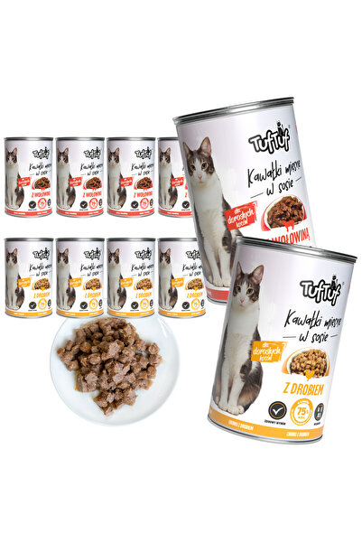 Other MOKRA KARMA DLA KOTA TufTuf PUSZKA KAWAŁKI MIĘSNE DRÓB I WOŁOWINA 10x415g