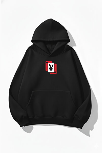 uyguntarz Unisex Soft Textured Playboy Printed Design Oversized 3 Thread Hood...
