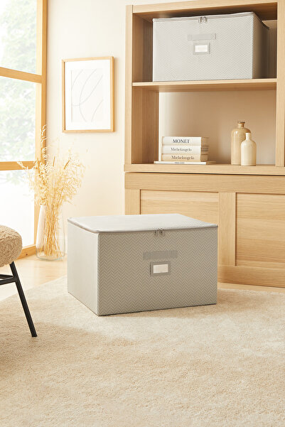 Ocean Home Textile Gri Balıksırtı Baza Altı Valiz Düzenleyici Destekli Kutu H...