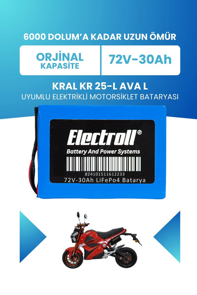 ELECTROLL Kral Kr-25-L Ava L Uyumlu Batarya LiFePO4 72V 30Ah Elektrikli Motor...