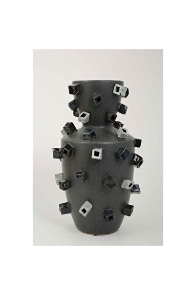 Vitale مزهرية مكعبة سوداء من السيراميك 23*23*38 سم AK.KD0079